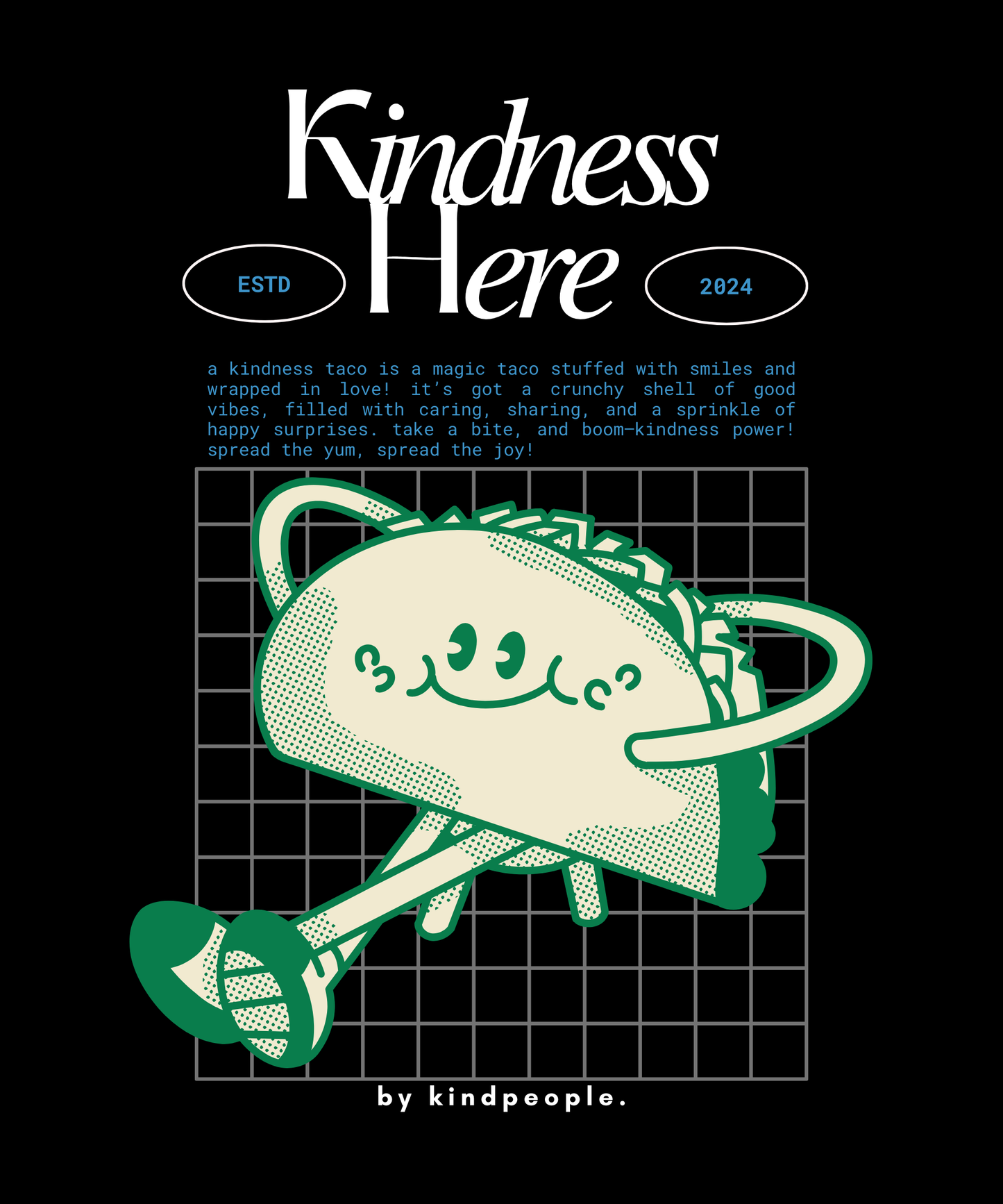 kindness taco | black tee | kindpeople.kids | regular kids tee